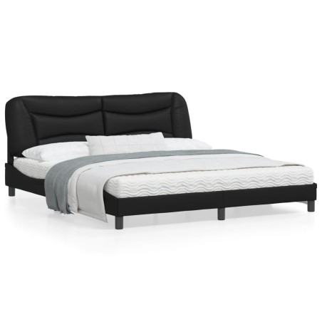 vidaXL Estructura de cama con luz LED cuero sintético negro 180x200 cm