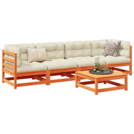 vidaXL Set de sofás jardín 5 pzas con cojines madera pino marrón cera