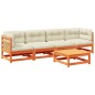 vidaXL Set de sofás jardín 5 pzas con cojines madera pino marrón cera vidaXL Set de sofás jardín 5 pzas con cojines madera pino marrón cera