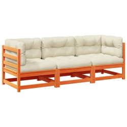 vidaXL Set de sofás jardín 3 pzas con cojines madera pino marrón cera