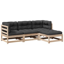 vidaXL Juego de sofás de jardín 4 pzas con cojines madera maciza pino