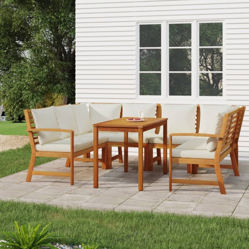 vidaXL Juego comedor jardín y cojines 7 piezas madera maciza acacia vidaXL Juego comedor jardín y cojines 7 piezas madera maciza acacia