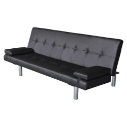vidaXL Sofá cama con dos cojines cuero artificial ajustable negro  