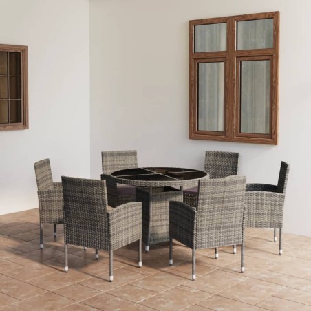 vidaXL Set comedor jardín 7 pzas ratán sintético gris antracita y gris