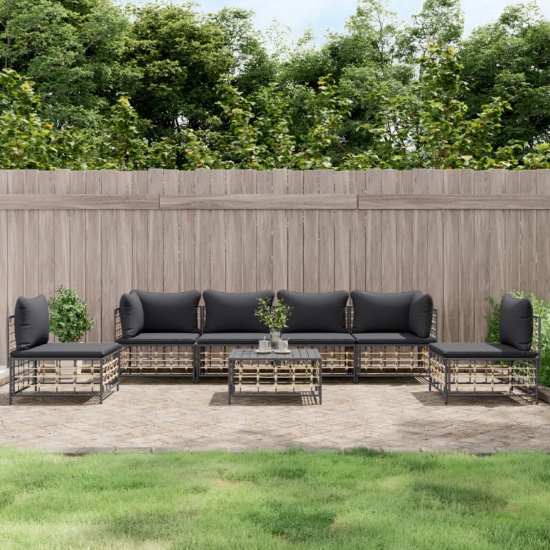 vidaXL Set muebles de jardín 7 pzas y cojines ratán PE gris antracita vidaXL Set muebles de jardín 7 pzas y cojines ratán PE gris antracita