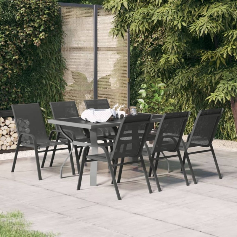 vidaXL Juego de comedor de jardín 7 piezas con cojines gris y negro vidaXL Juego de comedor de jardín 7 piezas con cojines gris y negro