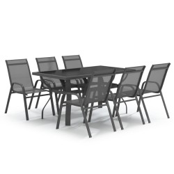 vidaXL Juego de comedor de jardín 7 piezas con cojines gris y negro