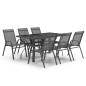 vidaXL Juego de comedor de jardín 7 piezas con cojines gris y negro vidaXL Juego de comedor de jardín 7 piezas con cojines gris y negro