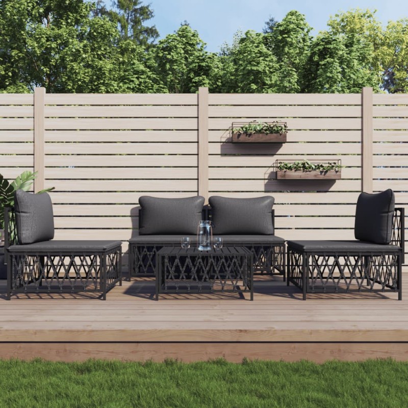 vidaXL Juego muebles de jardín 5 pzas y cojines acero gris antracita vidaXL Juego muebles de jardín 5 pzas y cojines acero gris antracita