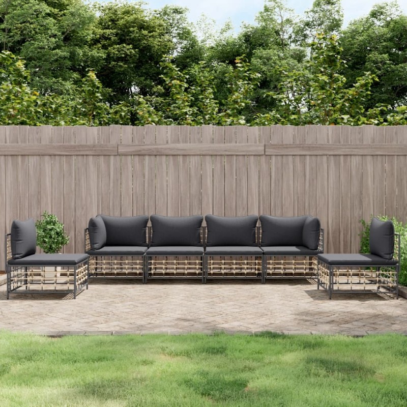 vidaXL Juego de muebles de jardín 6 pzas y cojines ratán PE antracita vidaXL Juego de muebles de jardín 6 pzas y cojines ratán PE antracita