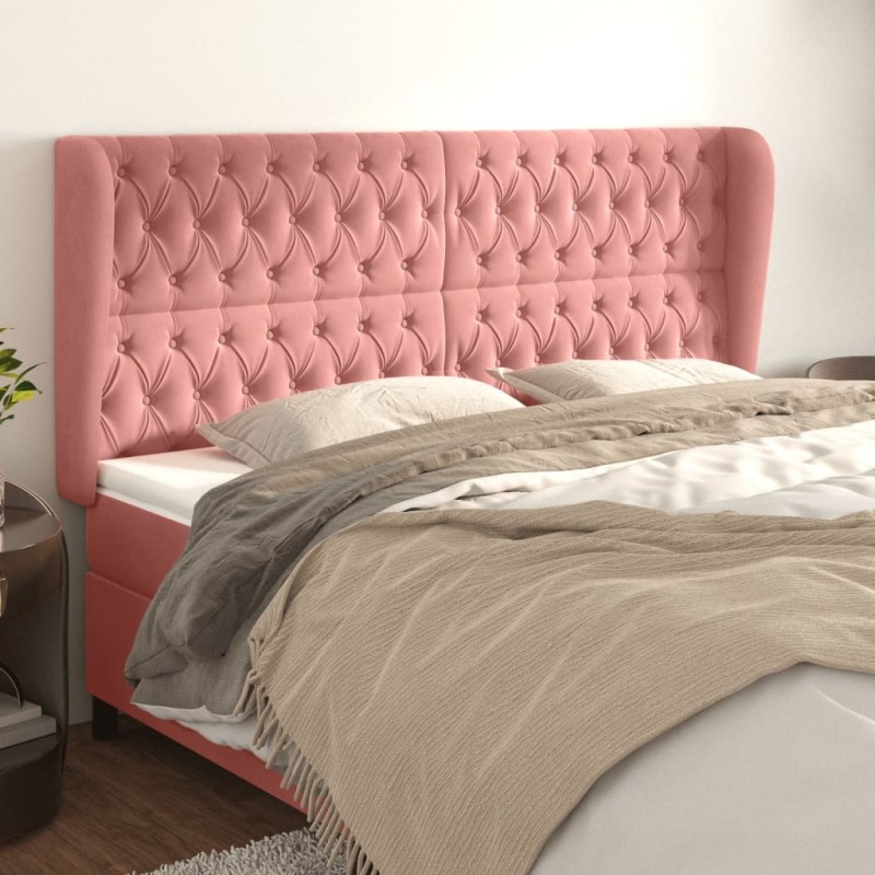 vidaXL Cabecero con orejas de terciopelo rosa 203x23x118/128 cm vidaXL Cabecero con orejas de terciopelo rosa 203x23x118/128 cm