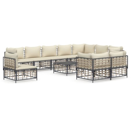 vidaXL Juego de muebles de jardín 11 pzas y cojines ratán PE antracita