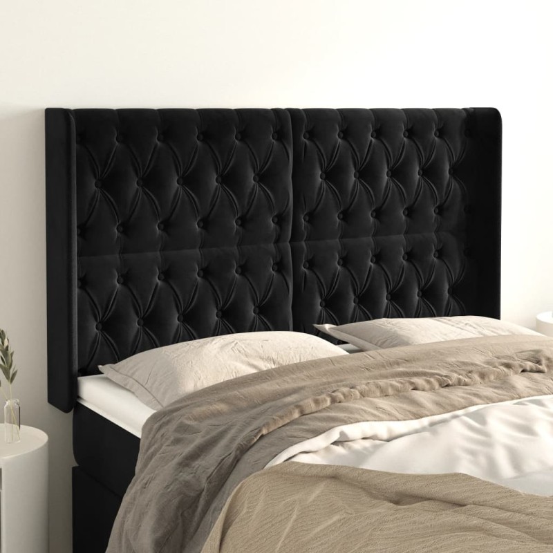 vidaXL Cabecero con orejas de terciopelo negro 163x16x118/128 cm vidaXL Cabecero con orejas de terciopelo negro 163x16x118/128 cm
