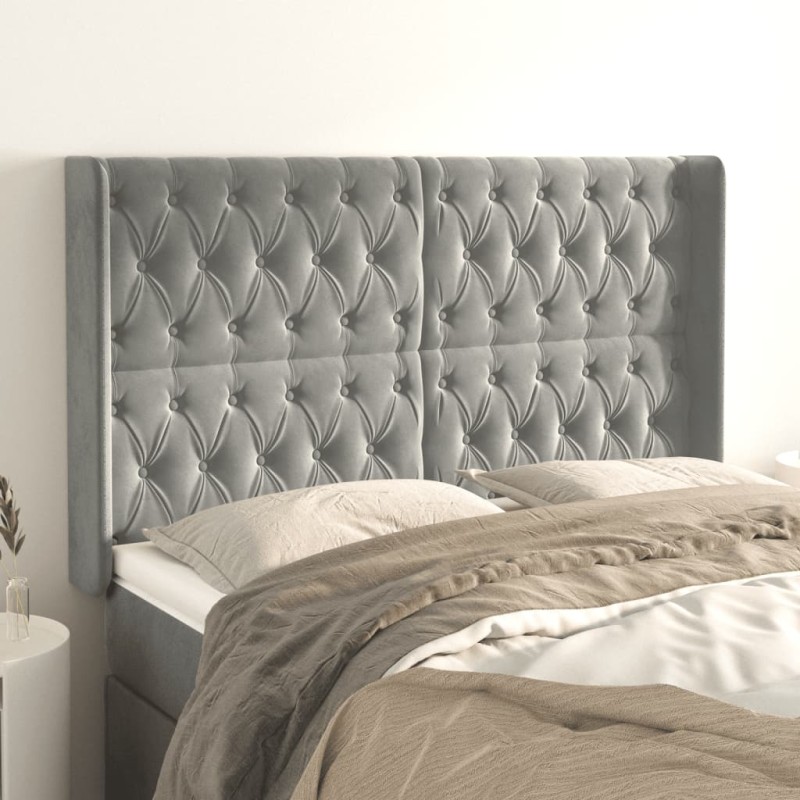vidaXL Cabecero con orejas de terciopelo gris claro 163x16x118/128 cm vidaXL Cabecero con orejas de terciopelo gris claro 163x16x118/128 cm