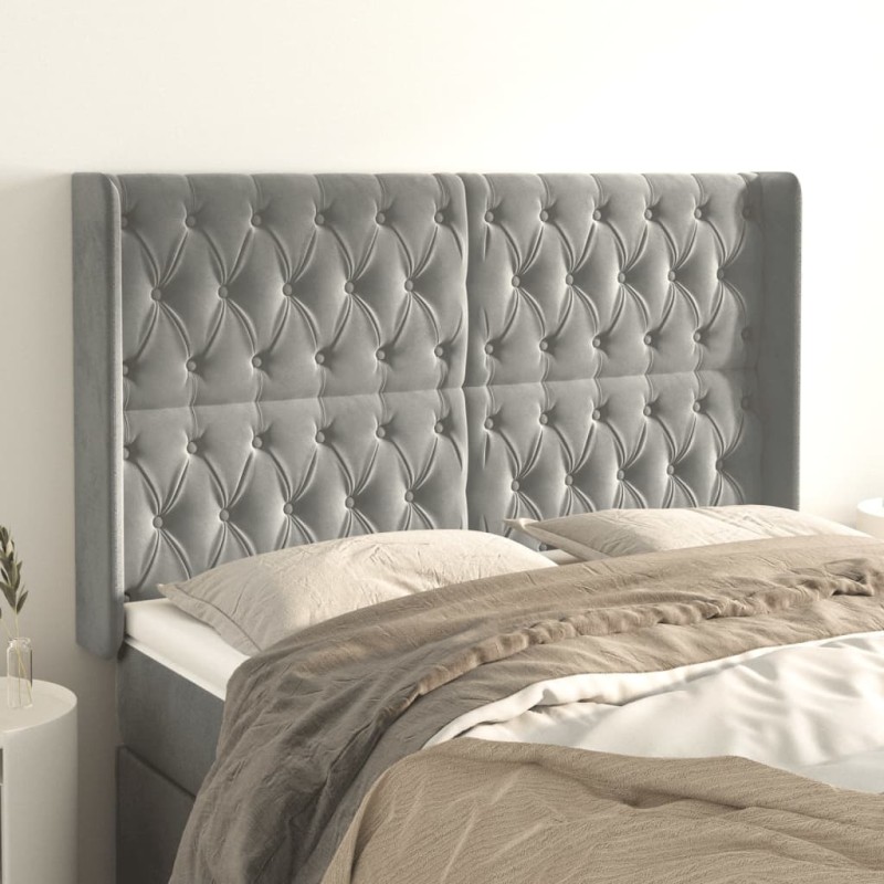 vidaXL Cabecero con orejas de terciopelo gris claro 147x16x118/128 cm vidaXL Cabecero con orejas de terciopelo gris claro 147x16x118/128 cm