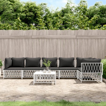 vidaXL Juego de muebles de jardín 7 piezas con cojines acero blanco