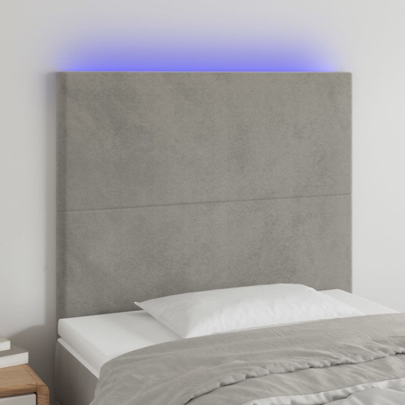 vidaXL Cabecero con luces LED terciopelo gris claro 80x5x118/128 cm vidaXL Cabecero con luces LED terciopelo gris claro 80x5x118/128 cm