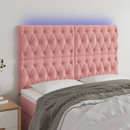 vidaXL Cabecero con luces LED terciopelo rosa 160x7x118/128 cm