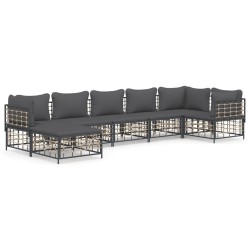 vidaXL Set muebles de jardín 7 pzas y cojines ratán PE gris antracita