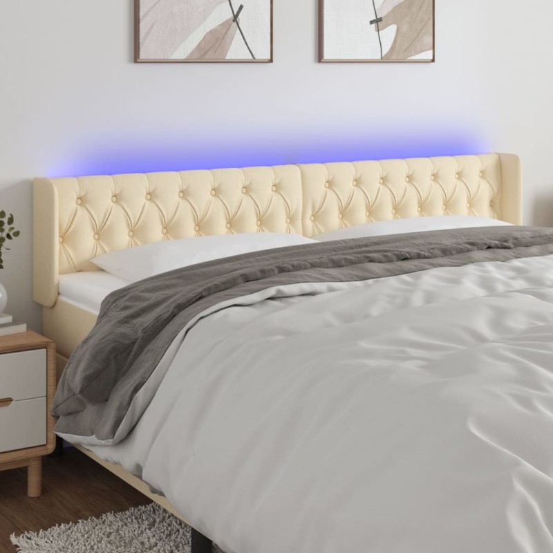vidaXL Cabecero con LED de tela crema 183x16x78/88 cm vidaXL Cabecero con LED de tela crema 183x16x78/88 cm