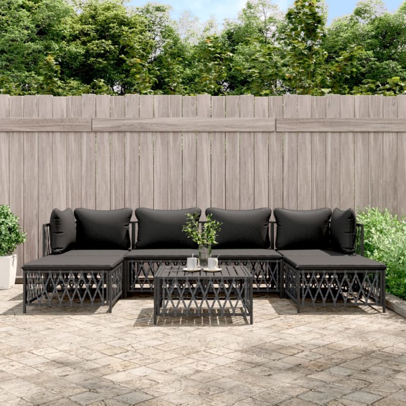 vidaXL Juego de muebles de jardín 7 pzas con cojines acero antracita vidaXL Juego de muebles de jardín 7 pzas con cojines acero antracita
