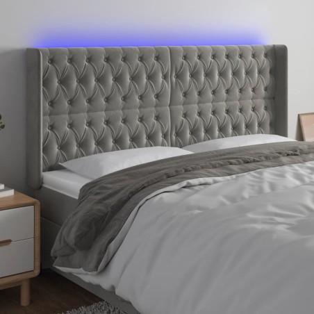 vidaXL Cabecero con LED de terciopelo gris claro 183x16x118/128 cm