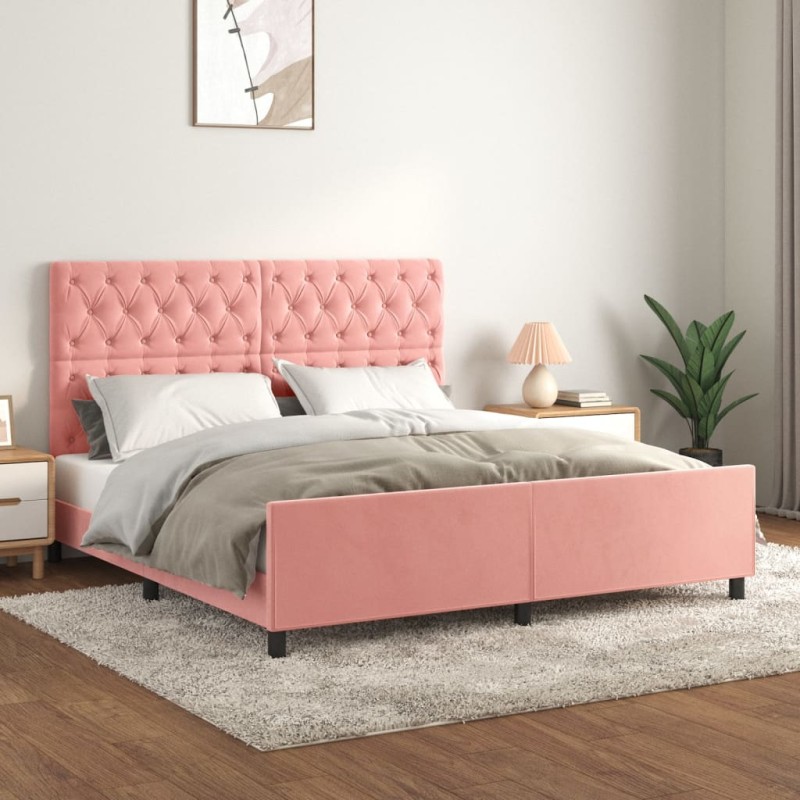 vidaXL Estructura de cama con cabecero de terciopelo rosa 160x200 cm vidaXL Estructura de cama con cabecero de terciopelo rosa 160x200 cm