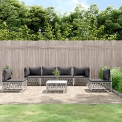 vidaXL Juego de muebles de jardín 7 piezas con cojines acero blanco