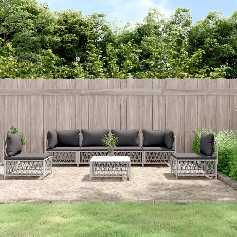 vidaXL Juego de muebles de jardín 7 piezas con cojines acero blanco
