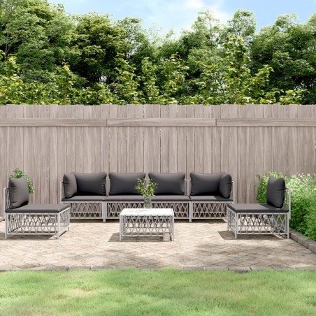 vidaXL Juego de muebles de jardín 7 piezas con cojines acero blanco