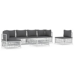 vidaXL Juego de muebles de jardín 7 piezas con cojines acero blanco