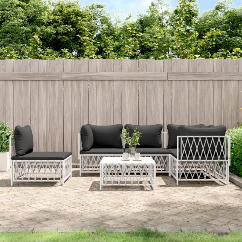 vidaXL Juego de muebles de jardín 6 piezas con cojines acero blanco vidaXL Juego de muebles de jardín 6 piezas con cojines acero blanco
