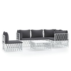 vidaXL Juego de muebles de jardín 6 piezas con cojines acero blanco