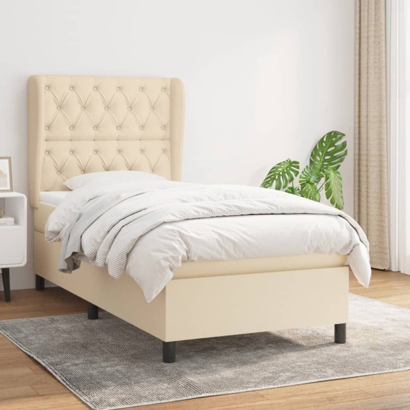 vidaXL Cama box spring con colchón tela color crema 80x200 cm vidaXL Cama box spring con colchón tela color crema 80x200 cm