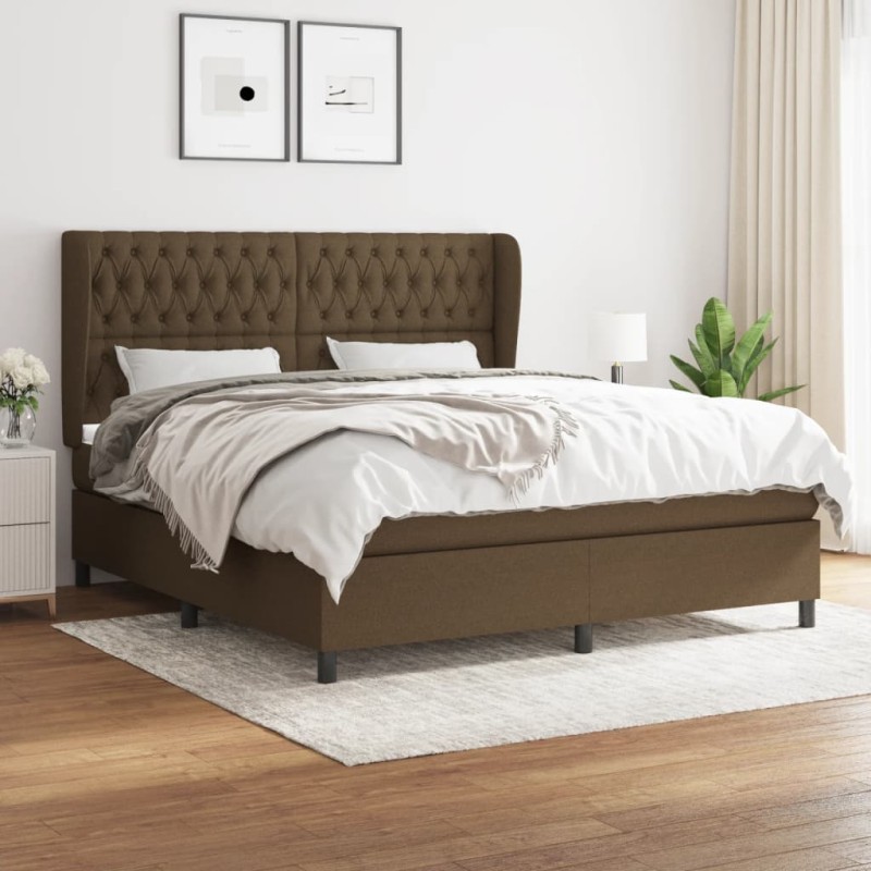 vidaXL Cama box spring con colchón tela marrón oscuro 180x200 cm vidaXL Cama box spring con colchón tela marrón oscuro 180x200 cm