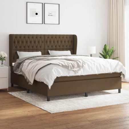 vidaXL Cama box spring con colchón tela marrón oscuro 180x200 cm