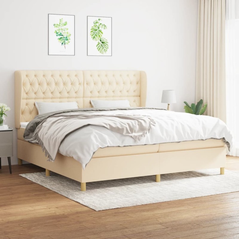 vidaXL Cama box spring con colchón tela color crema 200x200 cm vidaXL Cama box spring con colchón tela color crema 200x200 cm