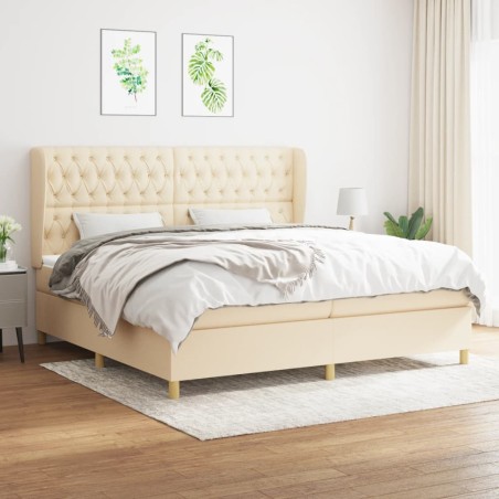 vidaXL Cama box spring con colchón tela color crema 200x200 cm