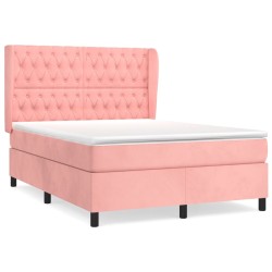 vidaXL Cama box spring con colchón terciopelo rosa 140x190 cm
