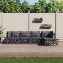 vidaXL Juego muebles de jardín 5 pzas y cojines acero gris antracita