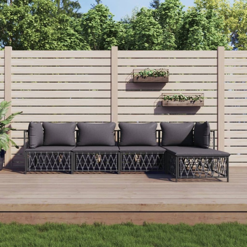 vidaXL Juego muebles de jardín 5 pzas y cojines acero gris antracita