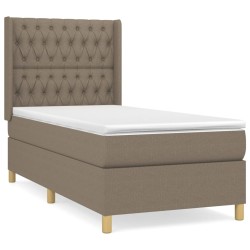 vidaXL Cama box spring con colchón tela gris taupe 90x200 cm
