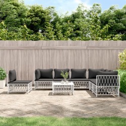 vidaXL Juego de muebles de jardín 8 piezas con cojines acero blanco