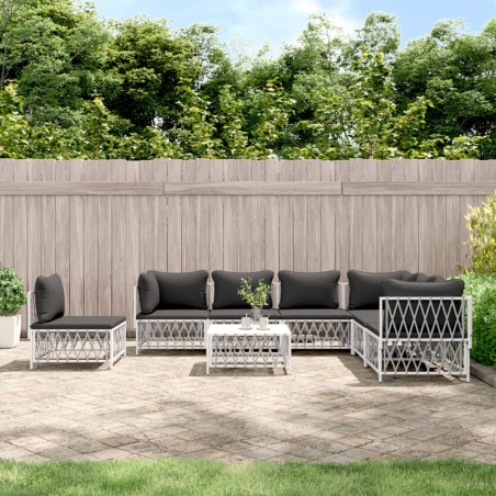 vidaXL Juego de muebles de jardín 8 piezas con cojines acero blanco