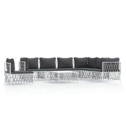 vidaXL Juego de muebles de jardín 8 piezas con cojines acero blanco