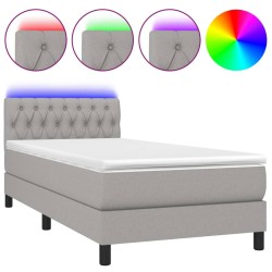 vidaXL Cama box spring colchón y luces LED tela gris claro 100x200 cm