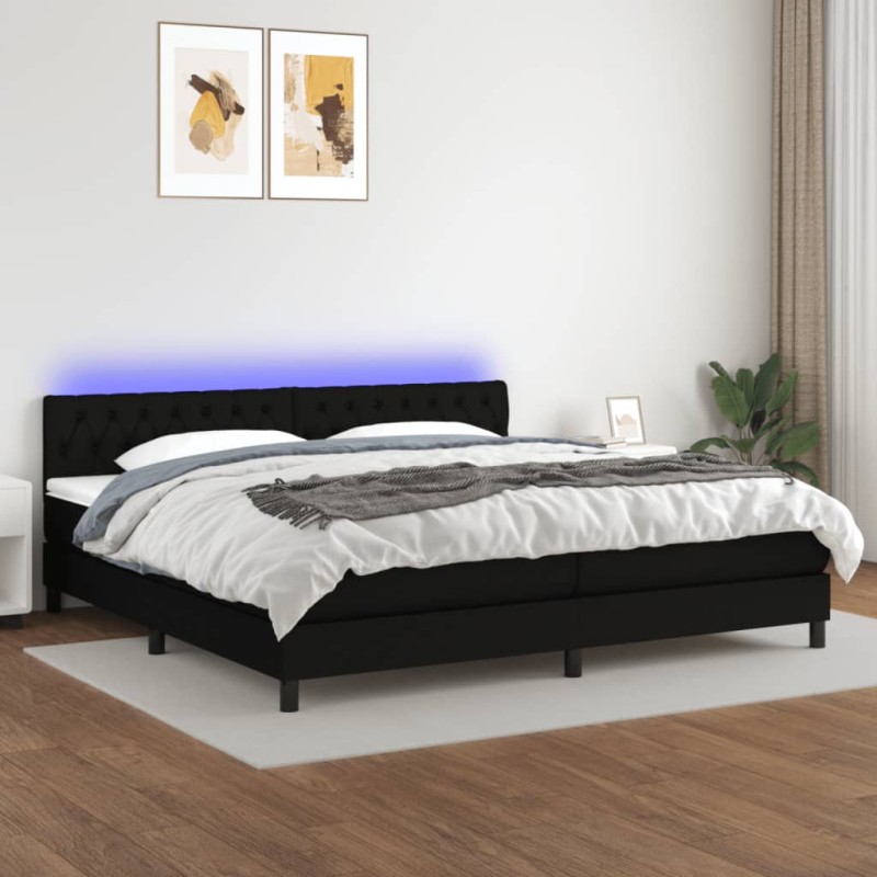vidaXL Cama box spring colchón y luces LED tela negro 200x200 cm vidaXL Cama box spring colchón y luces LED tela negro 200x200 cm