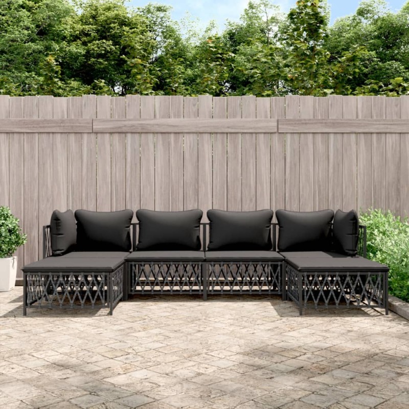 vidaXL Juego de muebles de jardín 6 pzas acero con cojines antracita vidaXL Juego de muebles de jardín 6 pzas acero con cojines antracita