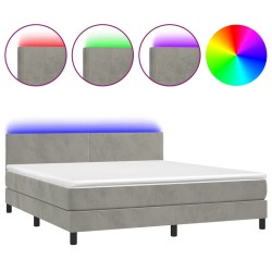 vidaXL Cama box spring colchón y LED terciopelo gris claro 160x200 cm