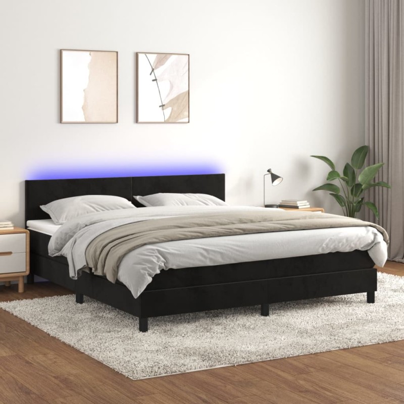 vidaXL Cama box spring colchón y LED terciopelo negro 160x200 cm